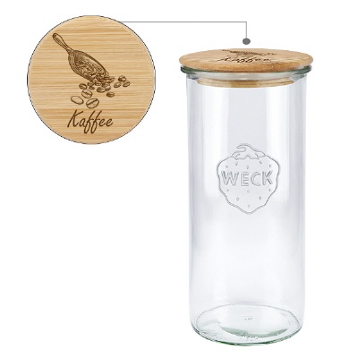 Bild Holzdeckelset "Kaffee" mit WECK Sturzglas 1500ml