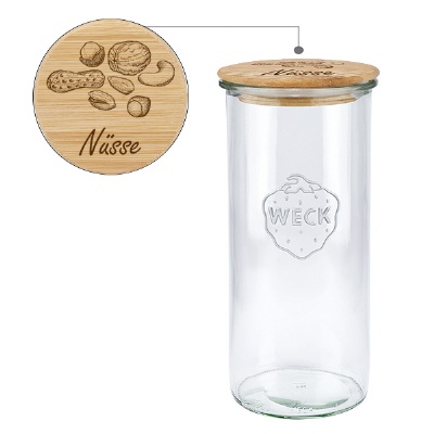 Bild Holzdeckelset "Nüsse" mit WECK Sturzglas 1500ml